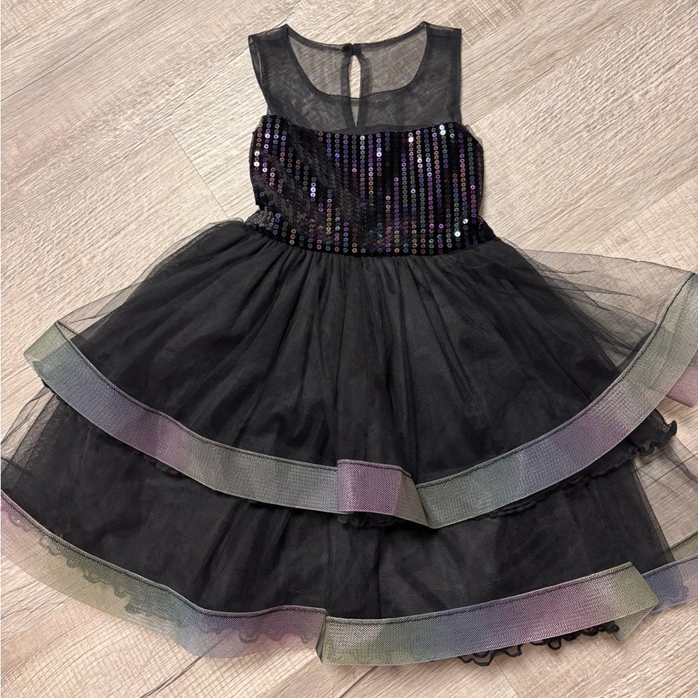 Girls black iridescent sequin dress